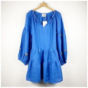 NWT Benaras by Citrus Serena Blue Sylvia Puff Sleeve Dress Size Large